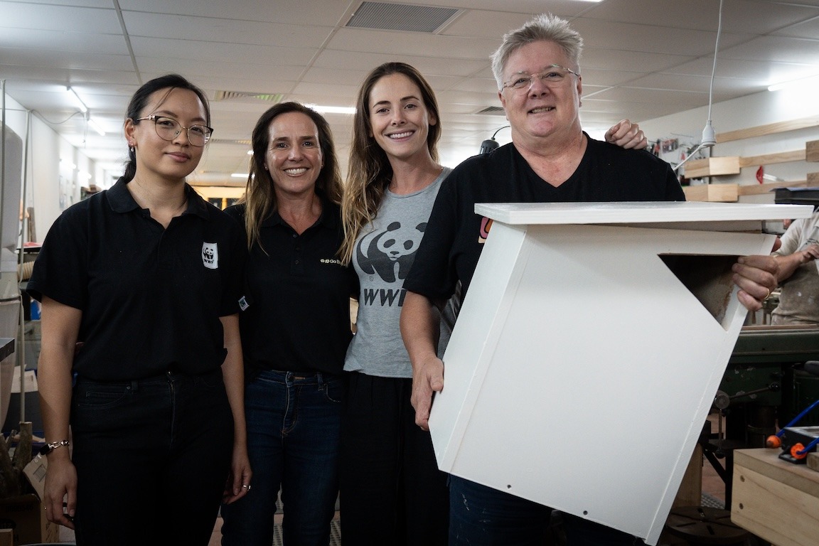 Gill Enterkin and the team from WWF-Australia and HP Inc. making nest boxes.